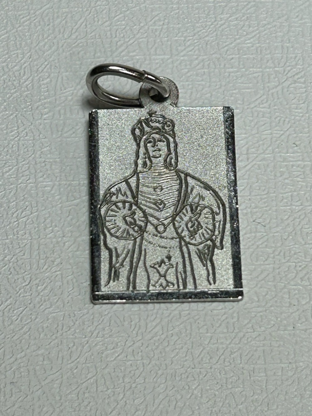 VTG 800 Silver Rectangular Religious Medal Pendant Engraved Saint or King/Queen
